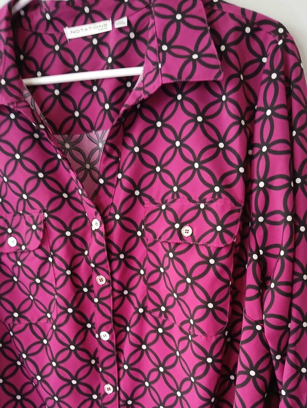 Notations Woman 2X Magenta and Black Geometric Blouse Office Church Casual - Picture 2 of 6